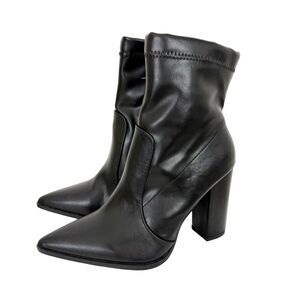 CHASE + CHLOE Block High Heel Faux Leather Pointed Boots 6 Black Zipper Ankle